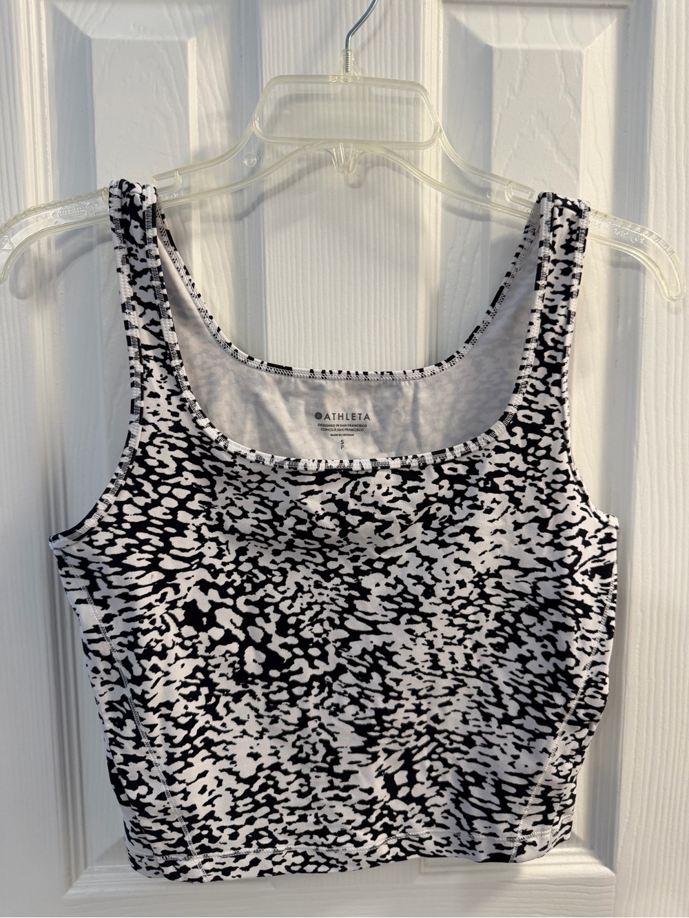 Athleta black & white printed tank, size S, EUC.